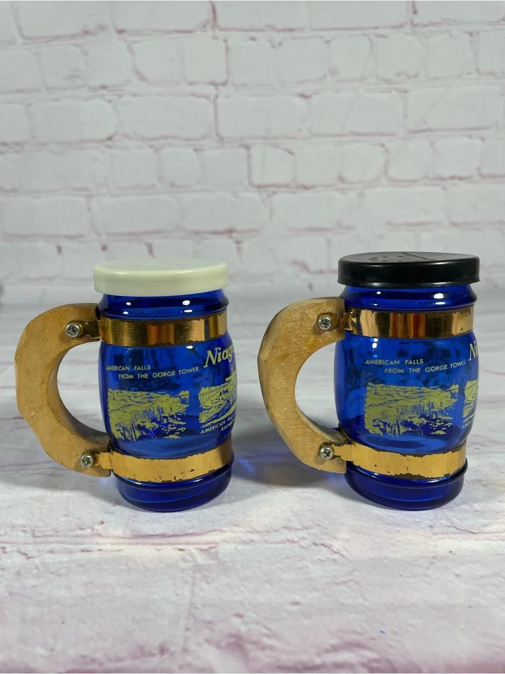 Vintage Niagara Falls Canada Cobalt Blue Glass Salt and Pepper Shaker Pair